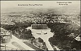 «Kristiania. Fra Luftballon». Luftfoto av Oslo sentrum 1906 med Slottet, Slottsplassen og parken omkring. Postkort: Fredrik Blom-Olsen/Mittet & Co./Fra Nasjonalbibliotekets bildesamling