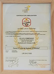 Certificat de labellisation de la canne SO'KANAA