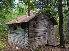 An old sauna cabin of Listening Point on the shores of Burntside Lake in Morse Township, Minnesota Listening Point sauna.jpg