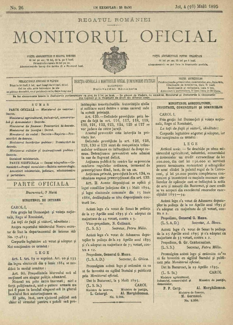 Monitorul Oficial al României 1895-05-04, nr. 026