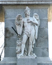 Allegory of patriotism in the Monument to the Fallen for Spain in Madrid (1840), by sculptor Francisco Perez del Valle Patriotism by Francisco Perez del Valle (Madrid) 01.jpg