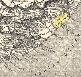 Mapa antiguo del Cabo Oriental, que muestra Pondolandia (resaltado)