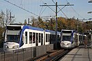 Deux rames HTM des lignes 3 et 4 à la station de Leidschendam-Voorburg.