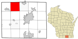 Location in Rock County and the state of Wisconsin.