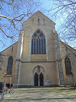 West-Portal am Albertus Magnus Platz und Blick auf Ost-Chor, Straße am Ölberg