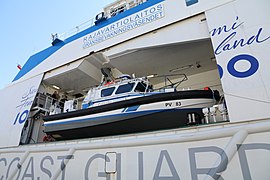 Finnish Border Guard Watercat 1000 Patrol boat PV83 on the offshore patrol craft Turva at South Harbour, Helsinki (2017)