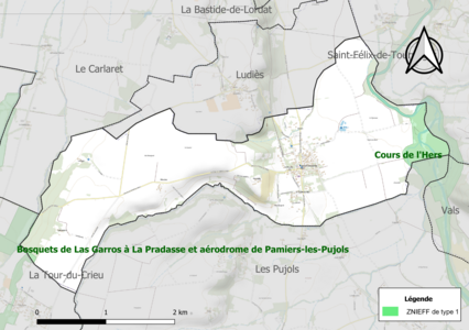 Carte des ZNIEFF de type 1 sur la commune.