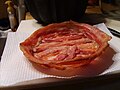 Bacon pie shell after blind-baking; it holds its shape without the pan