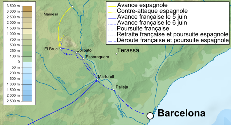 Mouvements français et espagnols lors du 1er combat d'El Bruch