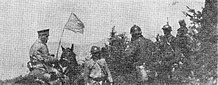 Bulgarian major Ivanov with white flag surrendering to Serbian 7th Danube regiment near Kumanovo Bulgarian major Ivanov with white flag surrendering to Serbian 7th Danube ragiment.jpg