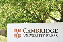Cambridge University Press sign at the Cambridge HQ Cambridge University Press sign.jpg