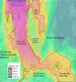 Carte topographique représentant différents paliers d'altitude au sein de la cluse et de ses alentours.