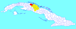 Corralillo municipality (red) within Villa Clara Province (yellow) and Cuba