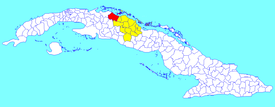 Corralillo municipality (red) within  Villa Clara Province (yellow) and Cuba