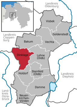 Läget för staden Dinklage i Landkreis Vechta