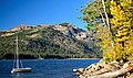 Donner Peak (centered) seen from Donner Lake, with parent Mount Judah partially visible behind, left.