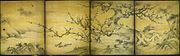 Kanō Shōei et son fils Kanō Eitoku. Fleurs et oiseaux des quatre saisons. XVIe siècle. Encre sur papier, 2 paires de 16 fusuma, 2 x (176x142 cm.). Daitoku-ji (大徳寺), Kyoto.