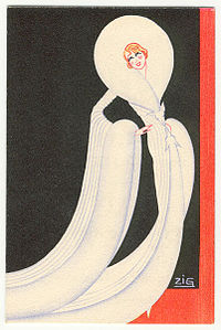 French actress Mistinguett depicted in an advertisement, c. 1930.