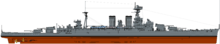 Profile drawing of Hood as she was in 1921, in Atlantic Fleet dark grey HMS Hood (1921) profile drawing.png