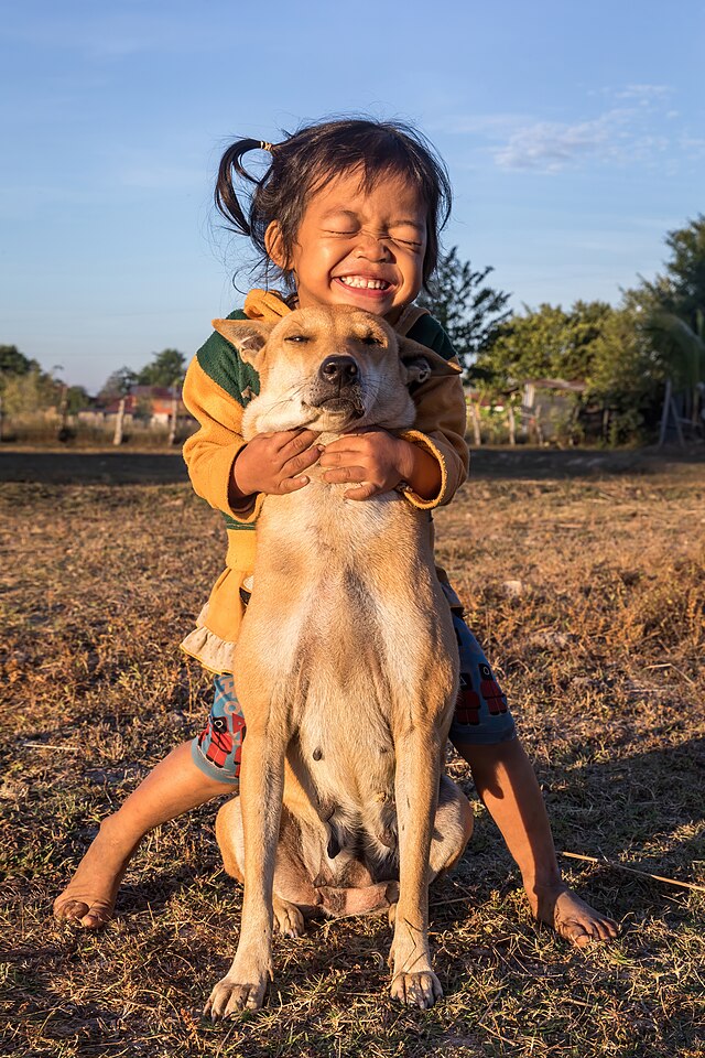 this is a picture of a little girl with a dog