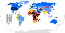 Pourcentage d'internautes par pays (par rapport au nombre d'habitants du pays).