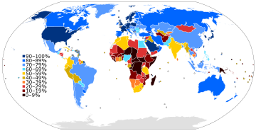 Internet users in 2015 as a percentage of a country's population
Source: International Telecommunication Union. InternetPenetrationWorldMap.svg