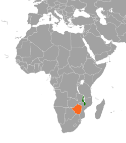 Map indicating locations of Malawi and Zimbabwe