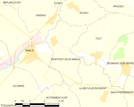 Mapa obce Montigny-sous-Marle