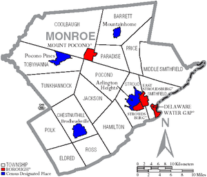 Map of Monroe County Pennsylvania With Municipal and Township Labels.png