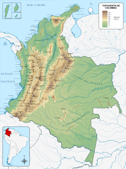 Topography of the 31 depaColombia (not including San Andres y Providencia)