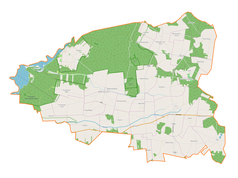 Mapa konturowa gminy Mniszków, po prawej nieco na dole znajduje się punkt z opisem „Mniszków”