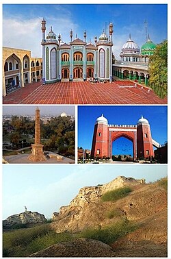 Clockwise from Top : Ghausia Mosque, Qasim Gate, Mounds of Tulamba, Vans Agnew monument