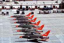 QF-100 Super Sabre target drones on the Tyndall AFB flight line QF-100 Super Sabres at Tyndall AFB 1990.jpeg