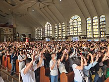 Devotees attending Mass inside the church Quiapo Church Black Nazarene devotees 2024-02-04.jpg