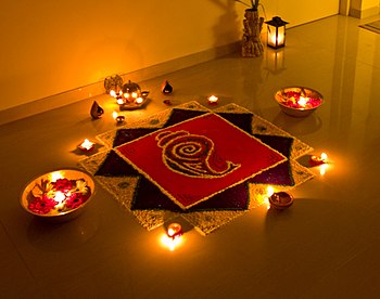 English: Rangoli, decorations made from colore...