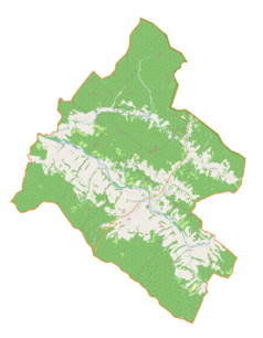 Mapa konturowa gminy Tyrawa Wołoska, po prawej znajduje się punkt z opisem „Rozpucie”