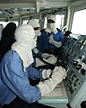 The Pakistan Navy's enlists wearing the anti-flash gear observing the VBSS drill under the Pakistan Navy SSGN and the U.S. Navy SEALs during CTF-150 operations in the Gulf of Oman in 2005.