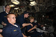 Midshipmen learn to pilot USS West Virginia. US Navy 100603-N-0000X-053 Midshipmen learn to pilot the submarine by training in the duties of the helm and planesman while underway aboard the Ohio-class ballistic-missile submarine USS West Virginia (SSBN 736).jpg