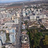 East-facing aerial view of Westminster Highway and Canada Line Westminster Highway.jpg