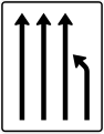 Zeichen 531-12 Einengungstafel – ohne Gegenverkehr – Einzug rechts, noch 3 Fahrstreifen