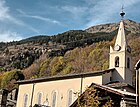 Vue de l'église depuis le bas du village (face sud).