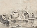 Pozostałości „Starego” mostu, naszkicowane przez William Alfred Delamotte 30 marca 1832 roku