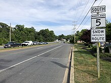 MD 5 southbound at MD 243 in Leonardtown 2019-05-22 16 47 37 View south along Maryland State Route 5 (Point Lookout Road) just south of Maryland State Route 243 (Newtowne Neck Road) in Leonardtown, Saint Mary's County, Maryland.jpg