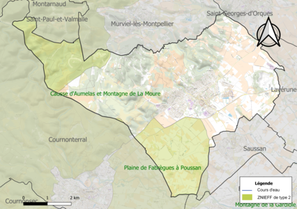 Carte des ZNIEFF de type 2 sur la commune.