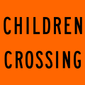(R3-3) Children Crossing (flags are displayed near crossings around schools, orange variant, excluding the Northern Territory)