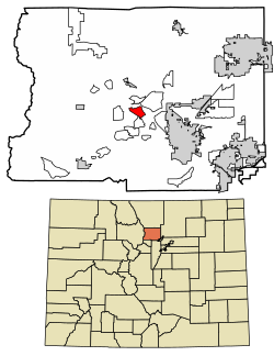 Location of the Sunshine CDP in Boulder County, Colorado.