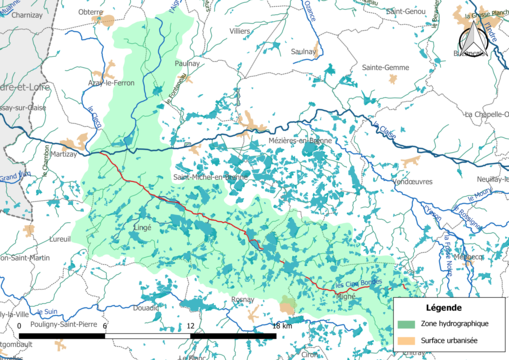 Les Cinq Bondes (en rouge) et la zone hydrographique dans laquelle il s'insère.