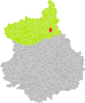Position de Chaudon (en rouge) dans l'arrondissement de Dreux (en vert) au sein du département d'Eure-et-Loir (grisé).