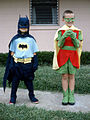 Children dressed as Batman and Robin, inspired by the campy hit Batman TV series (1966)