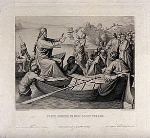 Le Christ, assis sur un bateau, calme la foule sur la côte, d'après Johann Friedrich Overbeck (Wellcome Collection).